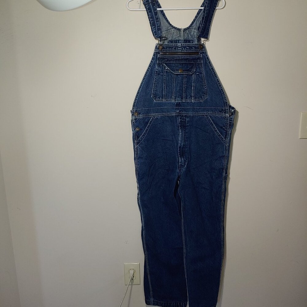 Real Work Denim Carpenter Bib Overalls Relaxed Fit Dark Blue 34W 29L